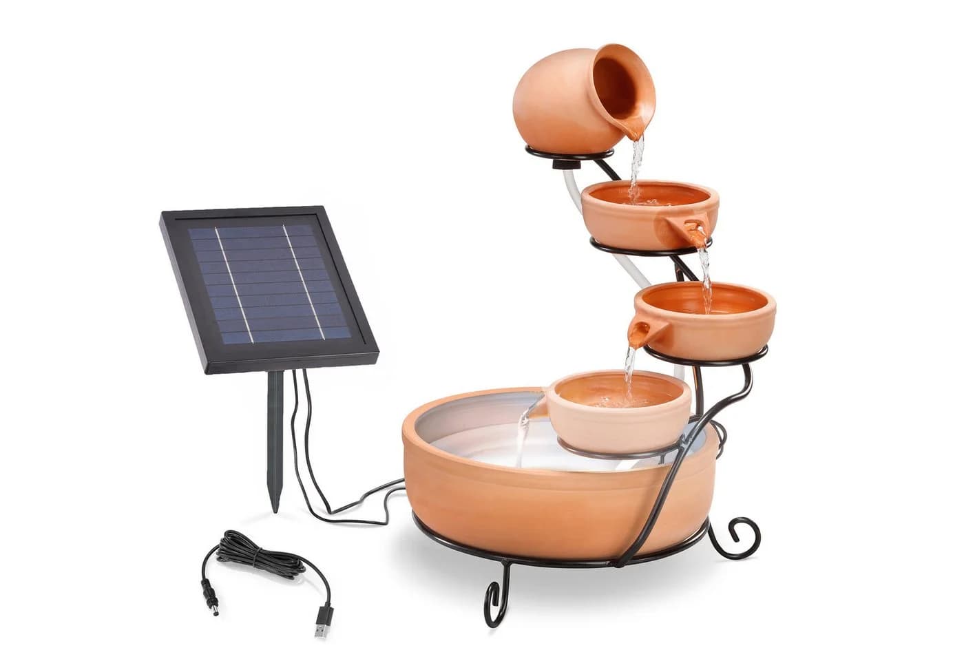 esotec Gartenbrunnen Solar Kaskadenbrunnen Lucca Keramik LED-Licht
