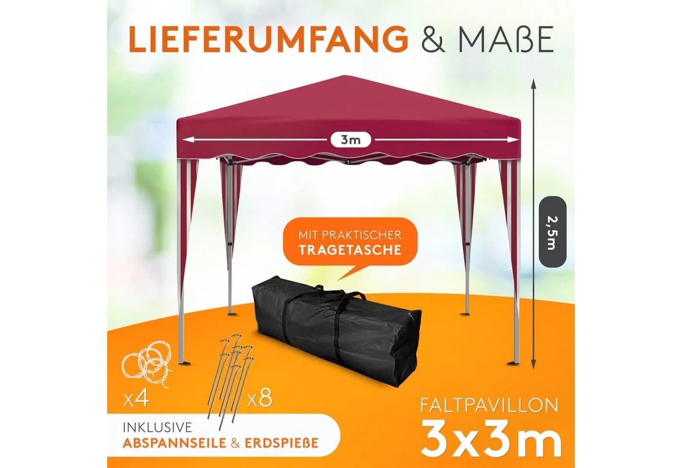 Kronenburg Faltpavillon 3x3 m Rot - Wasserdicht & UV-Schutz