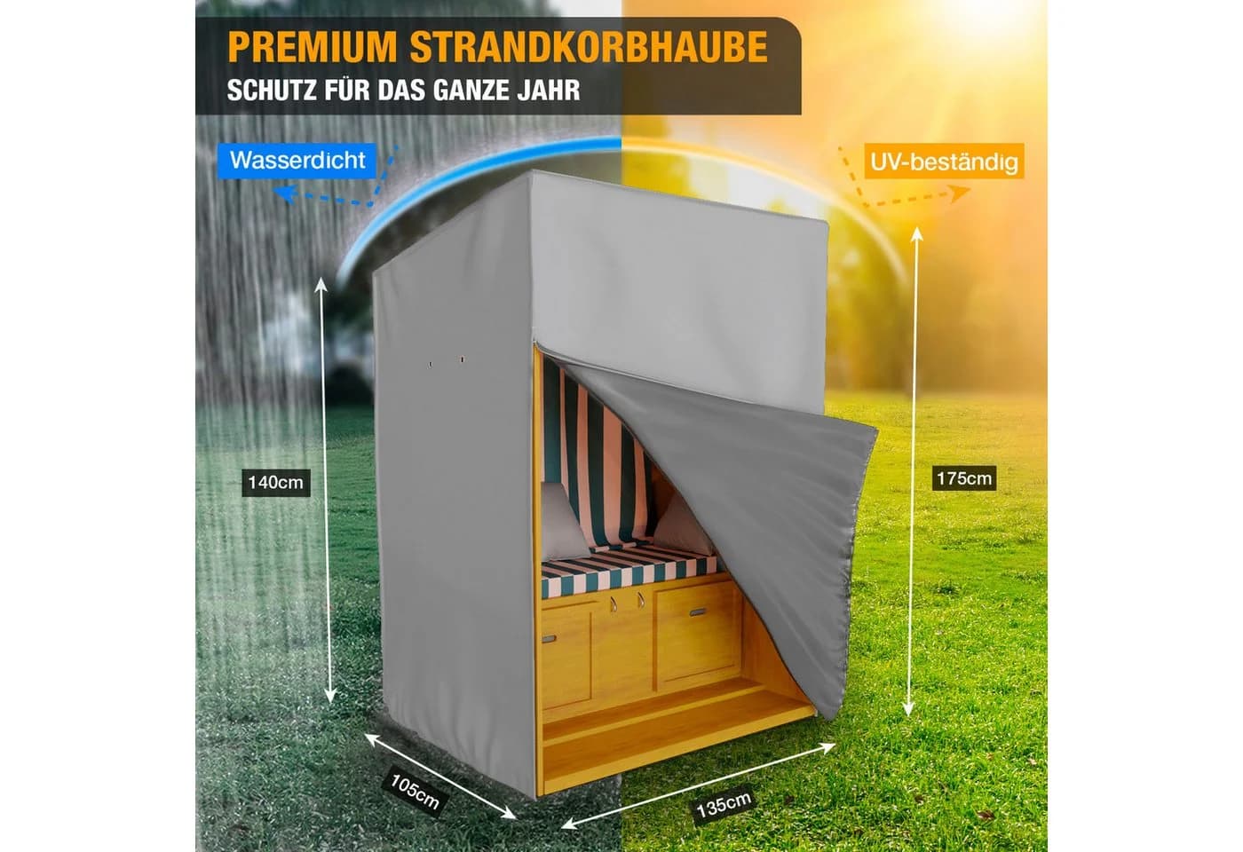 Kronenburg Strandkorb-Schutzhülle Grau Wasserdicht & Winterfest