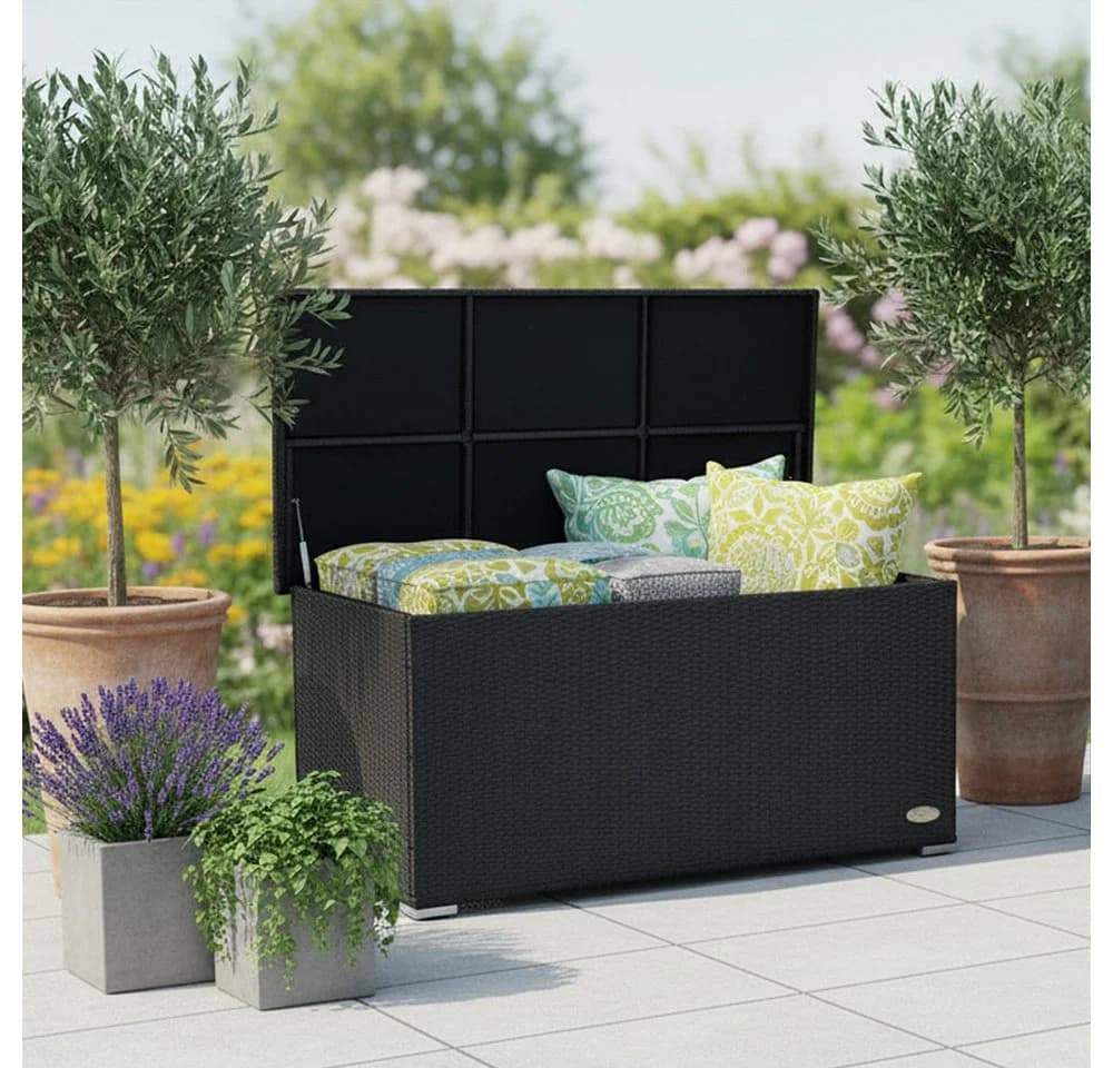 RS Trade Auflagenbox Venezia Schwarz Poly Rattan