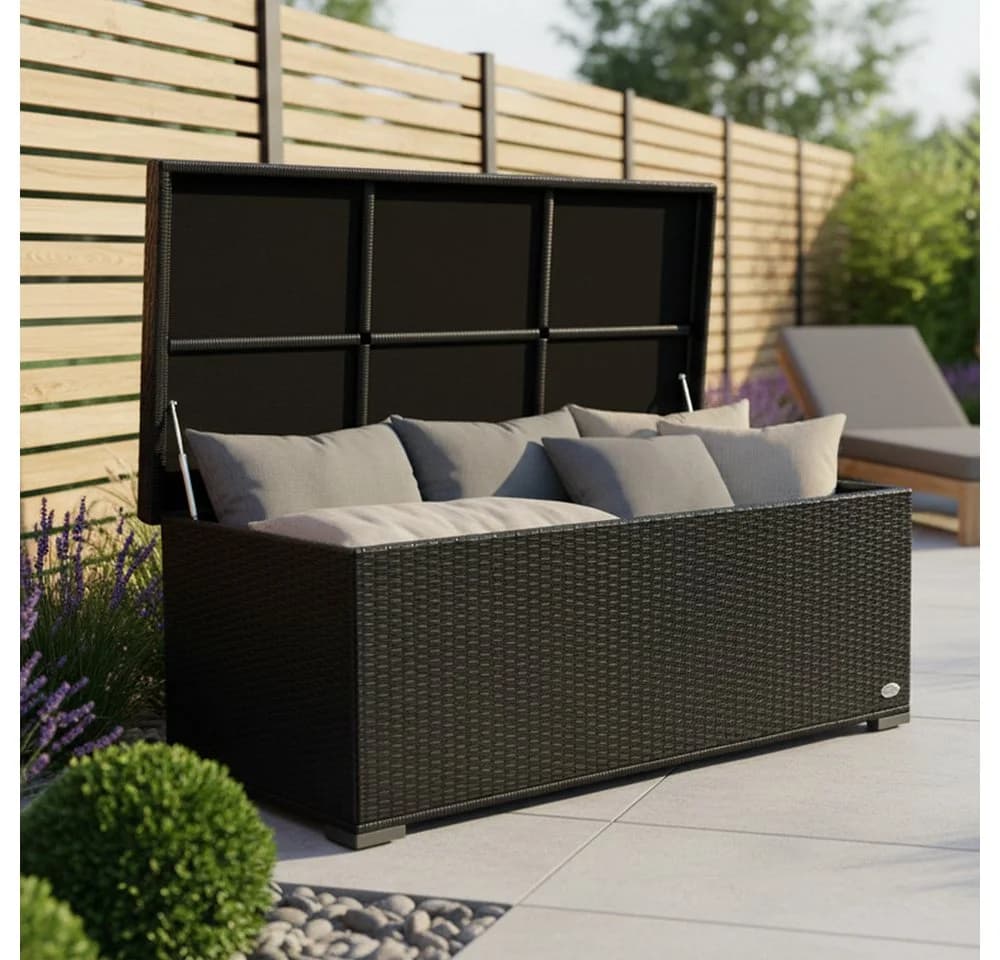RS Trade Auflagenbox Sienna Schwarz Poly Rattan Aluminium