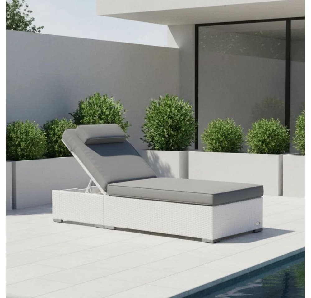 RS Trade Gartenliege Palermo Weiß Poly Rattan mit Auflage