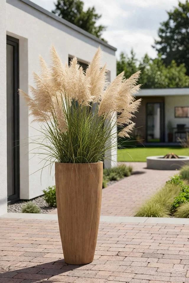 Exklusiver Pflanzkübel aus Fiberglas, Beige, 37x80cm