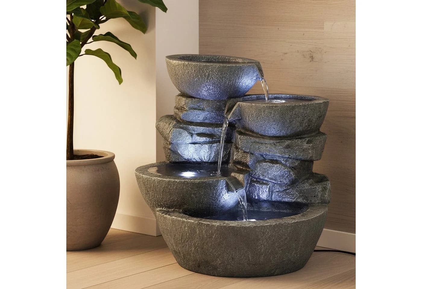 Arnusa LED Springbrunnen Grau Polyresin Indoor Outdoor