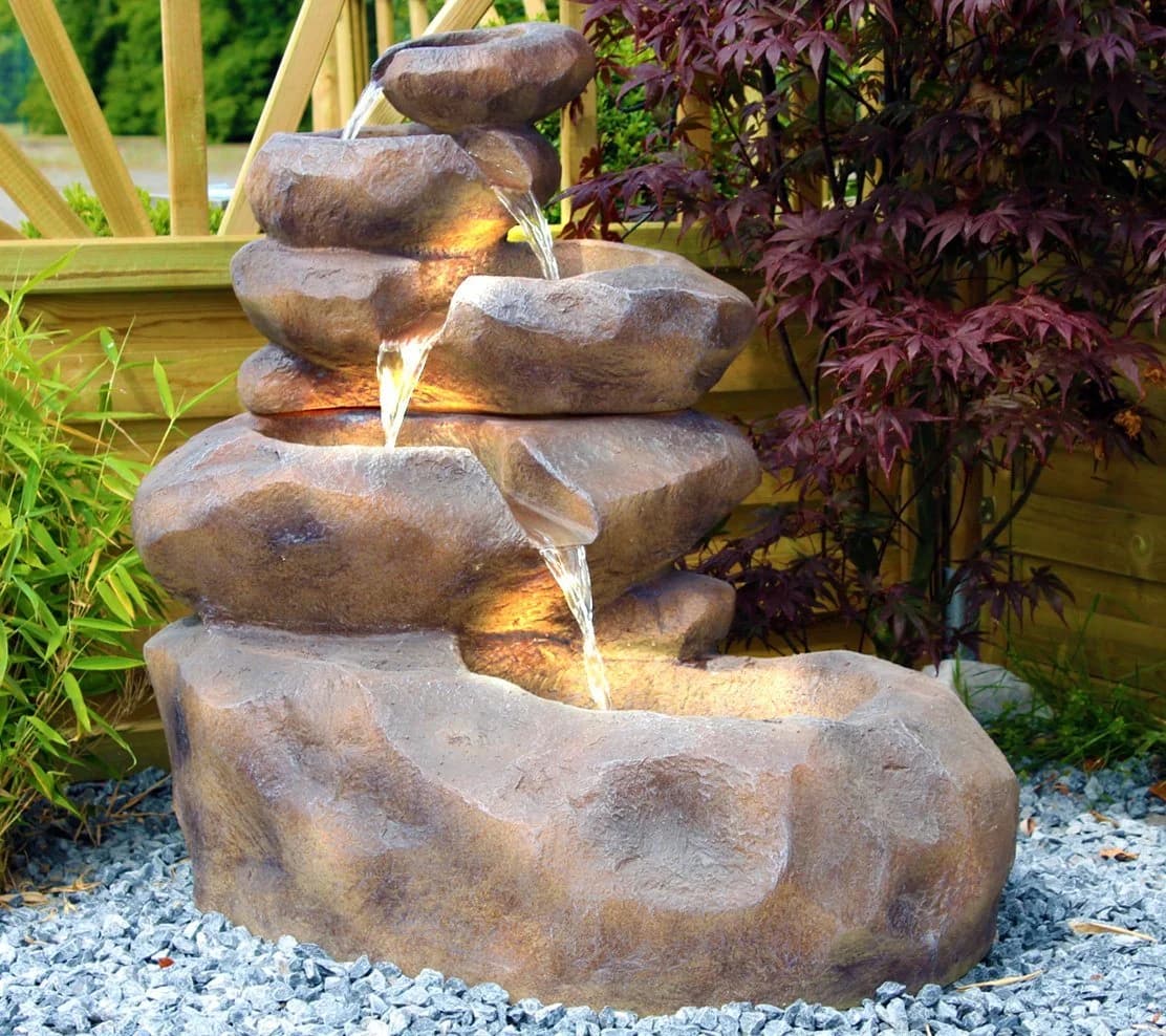Arnusa Wasserfall Gartenbrunnen SB109 Steinoptik mit LED-Beleuchtung