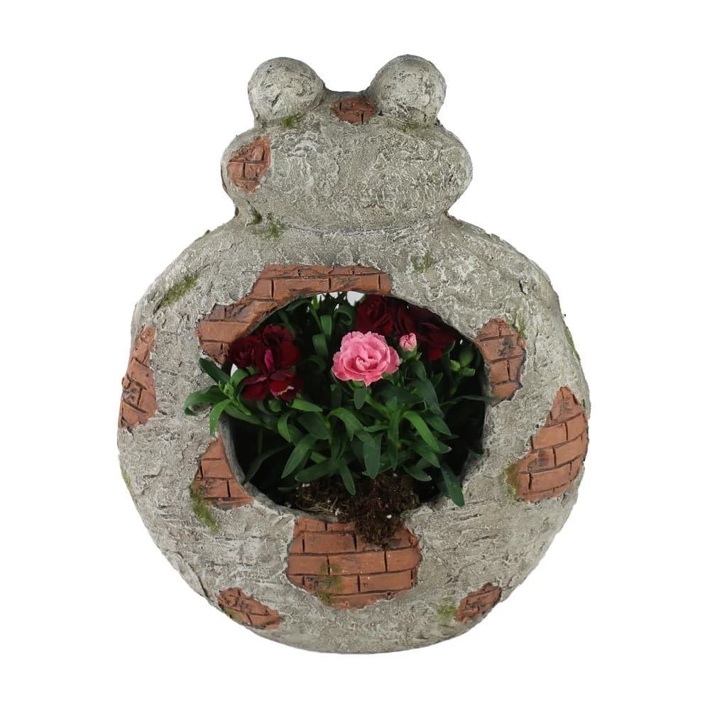 Arnusa Blumentopf Frosch Steinoptik Polyresin Gartenfigur