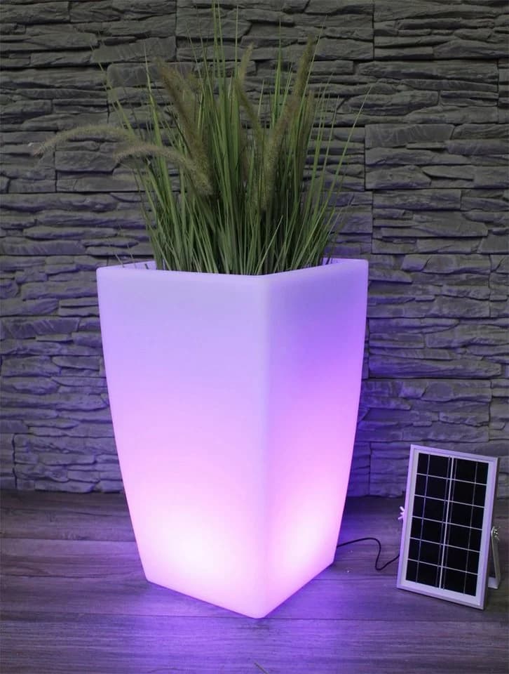 Arnusa Pflanzkübel Solar LED Weiß mit Fernbedienung