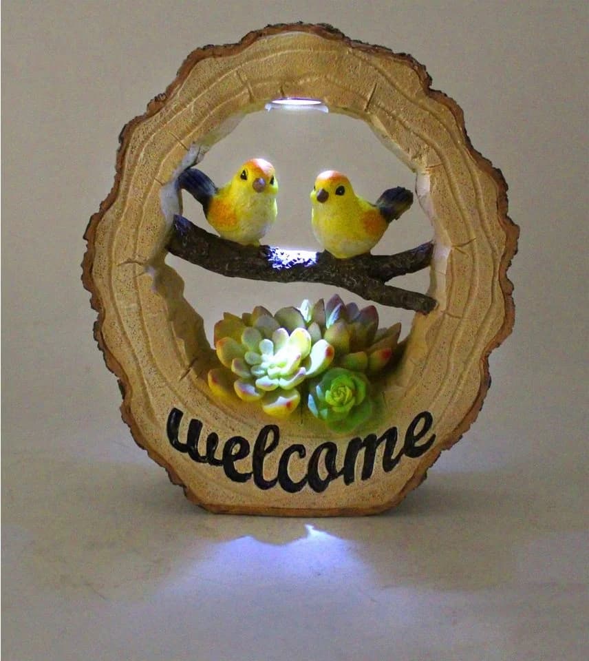 Arnusa Gartenfigur Solar Welcome Schild Gartendeko beleuchtet Holzoptik