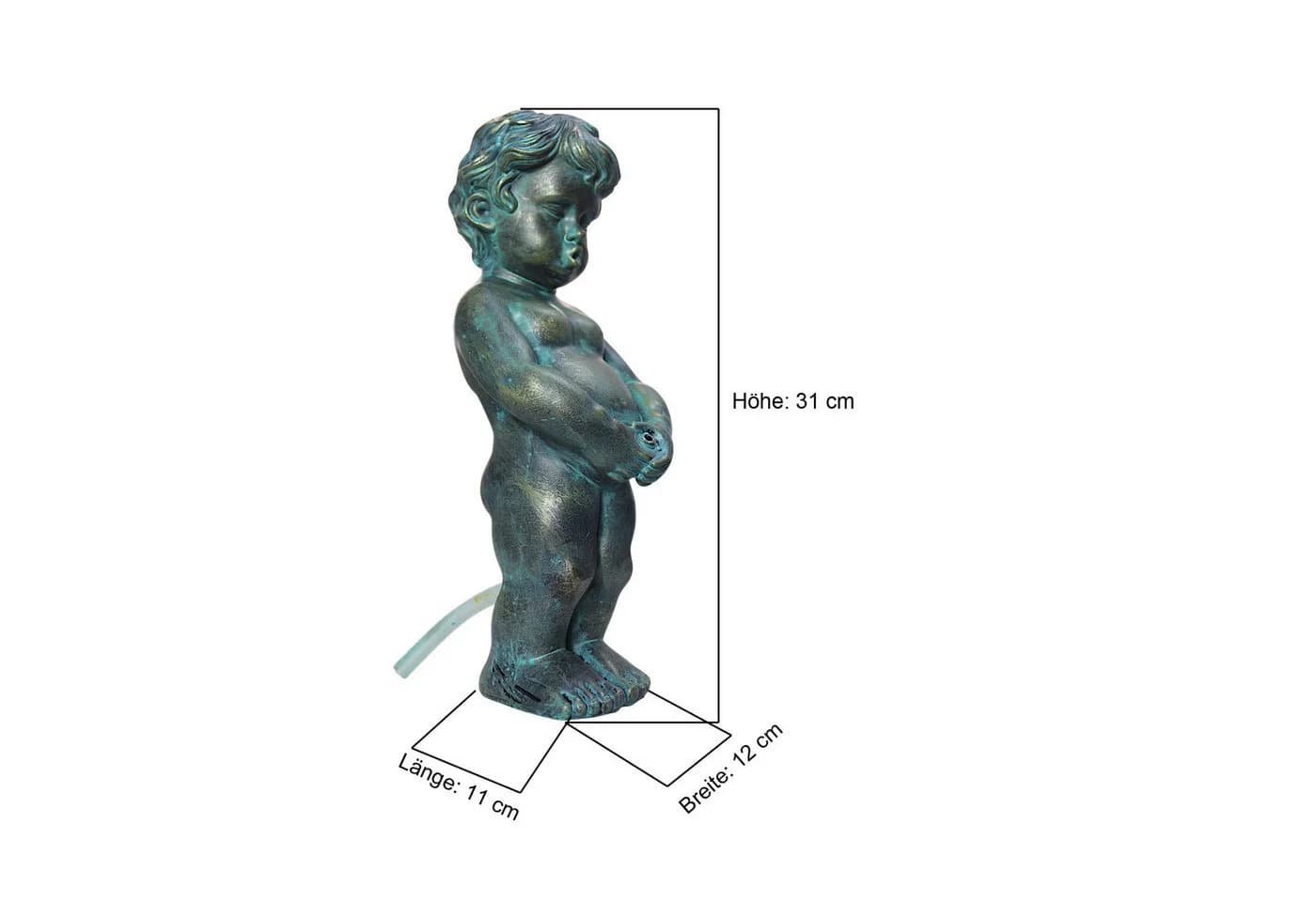 Arnusa Solar Wasserspeier Junge Kupfer-Bronze Teichfigur 31 cm