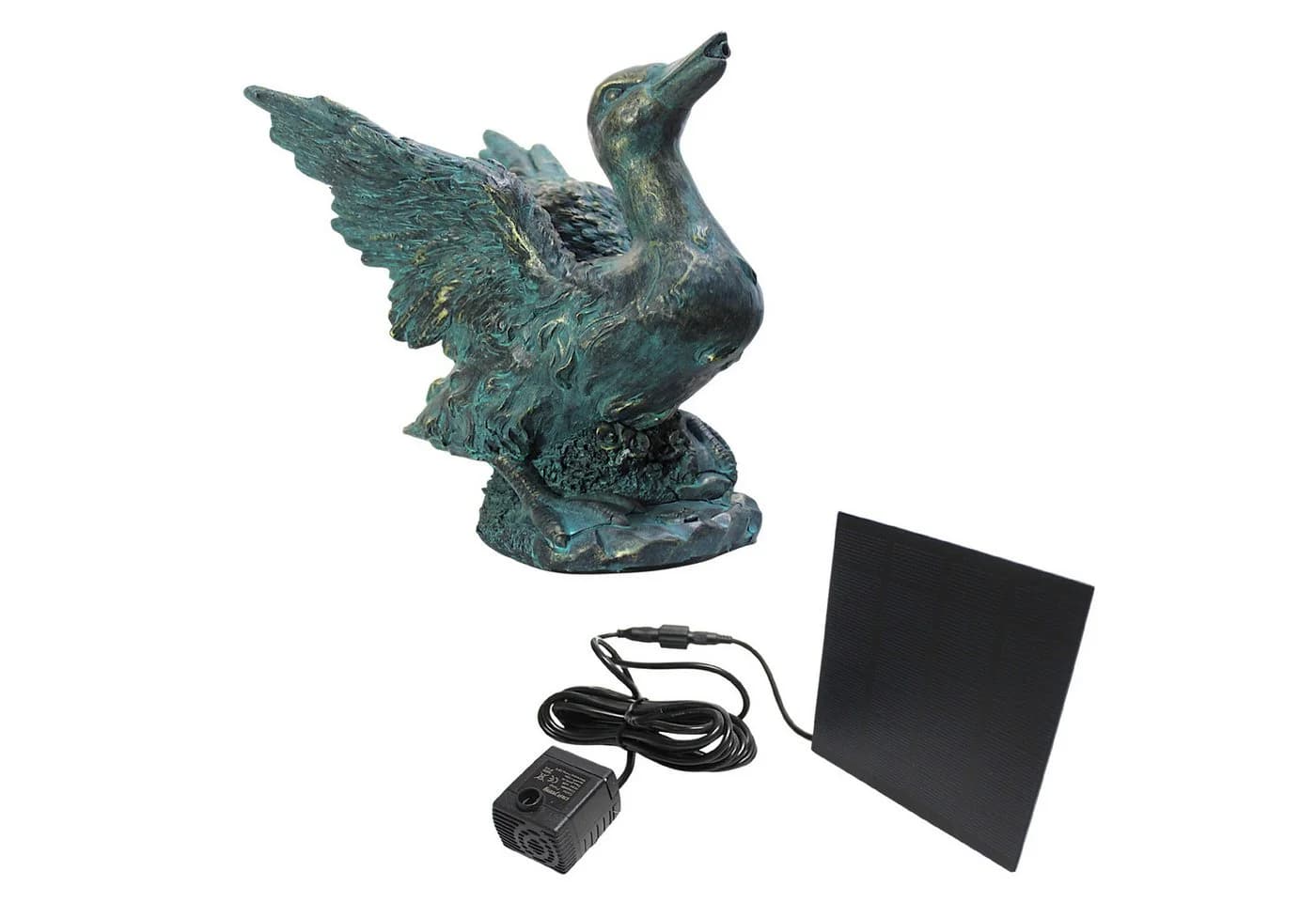Arnusa Solar Wasserspeier Teichfigur Ente Kupfer-Optik mit Pumpe