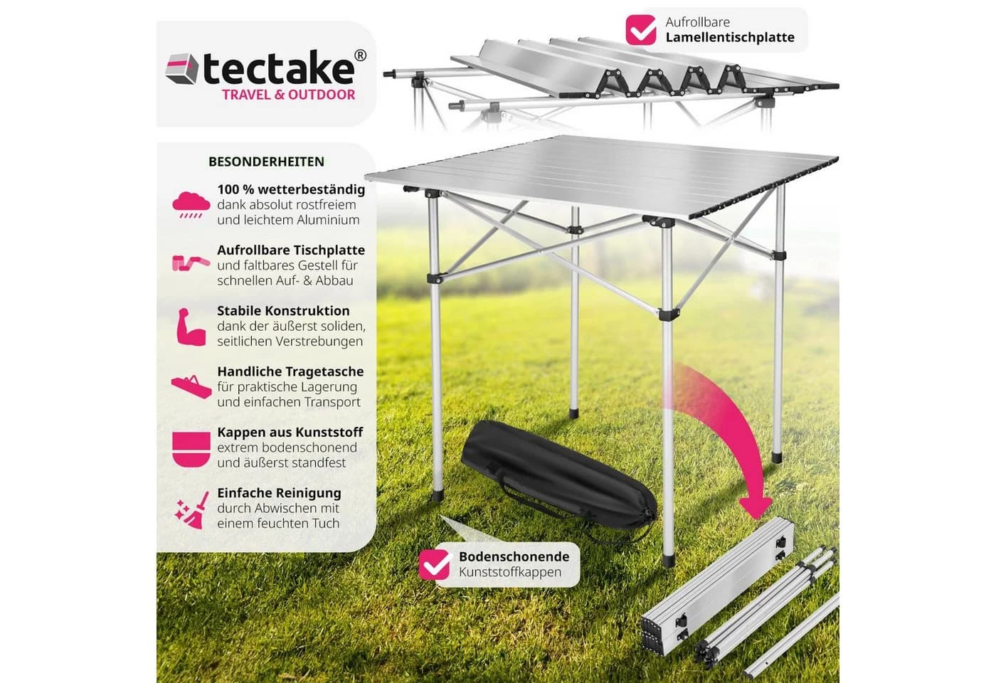 tectake Campingtisch Aluminium Klappbar Tragetasche