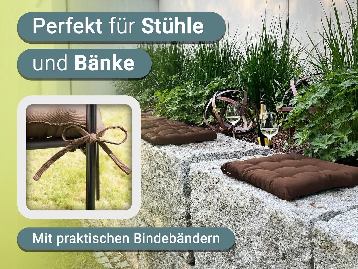 ZOLLNER Stuhlkissen Braun 40x40 cm mit Bindebändern