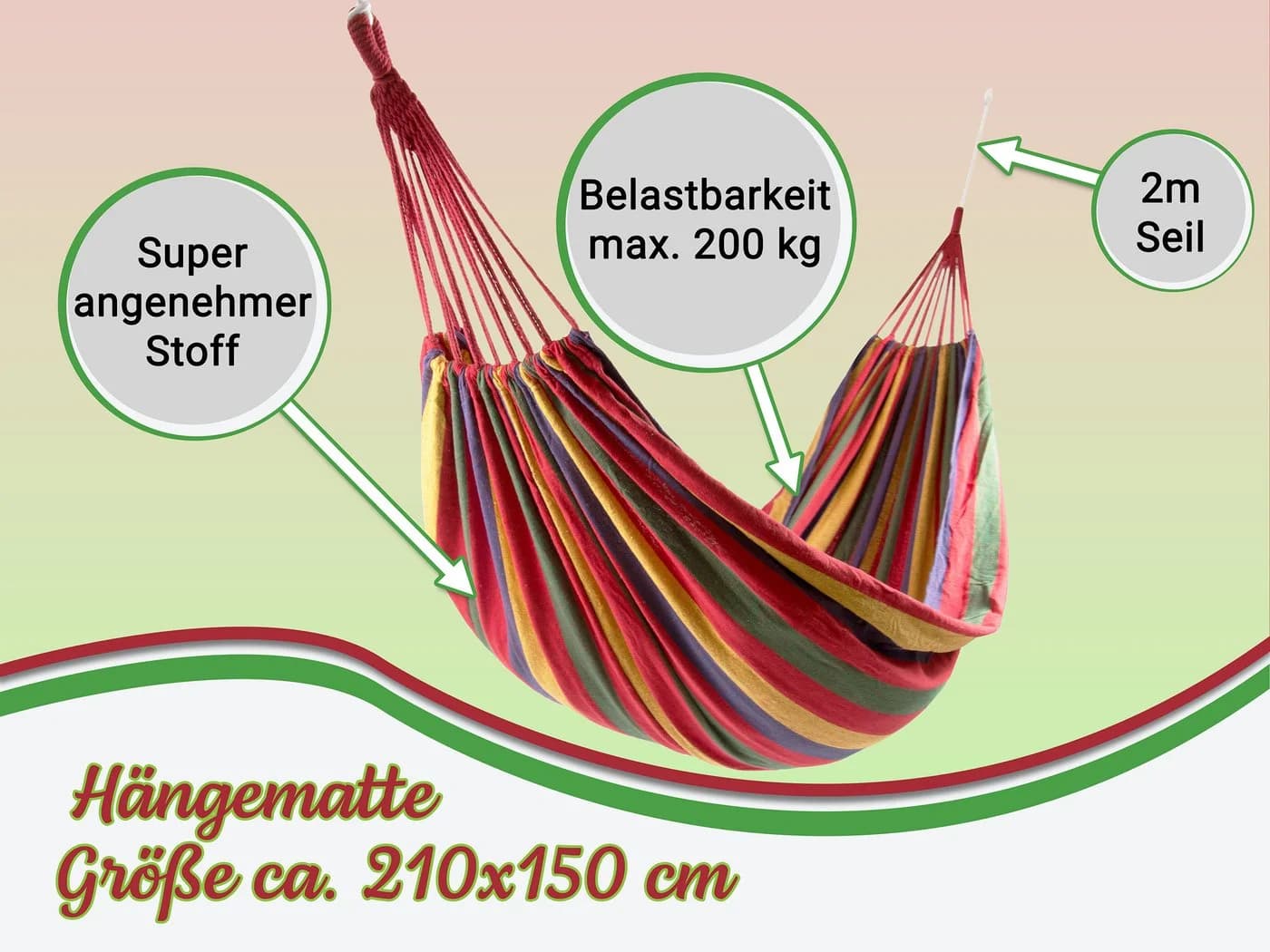ZOLLNER Hängematte Rot Inklusive Tasche und Seile
