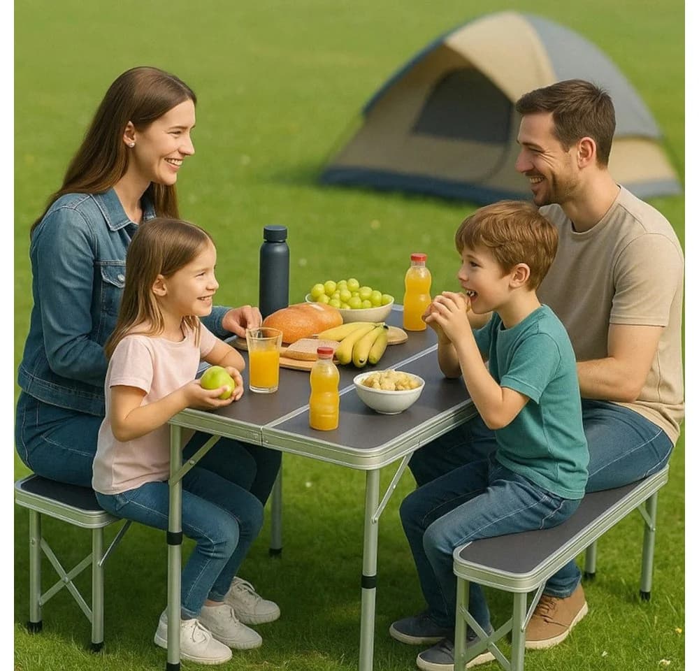BruKa Campingtisch Set GREEN HILL Klapptisch mit Bank Aluminium