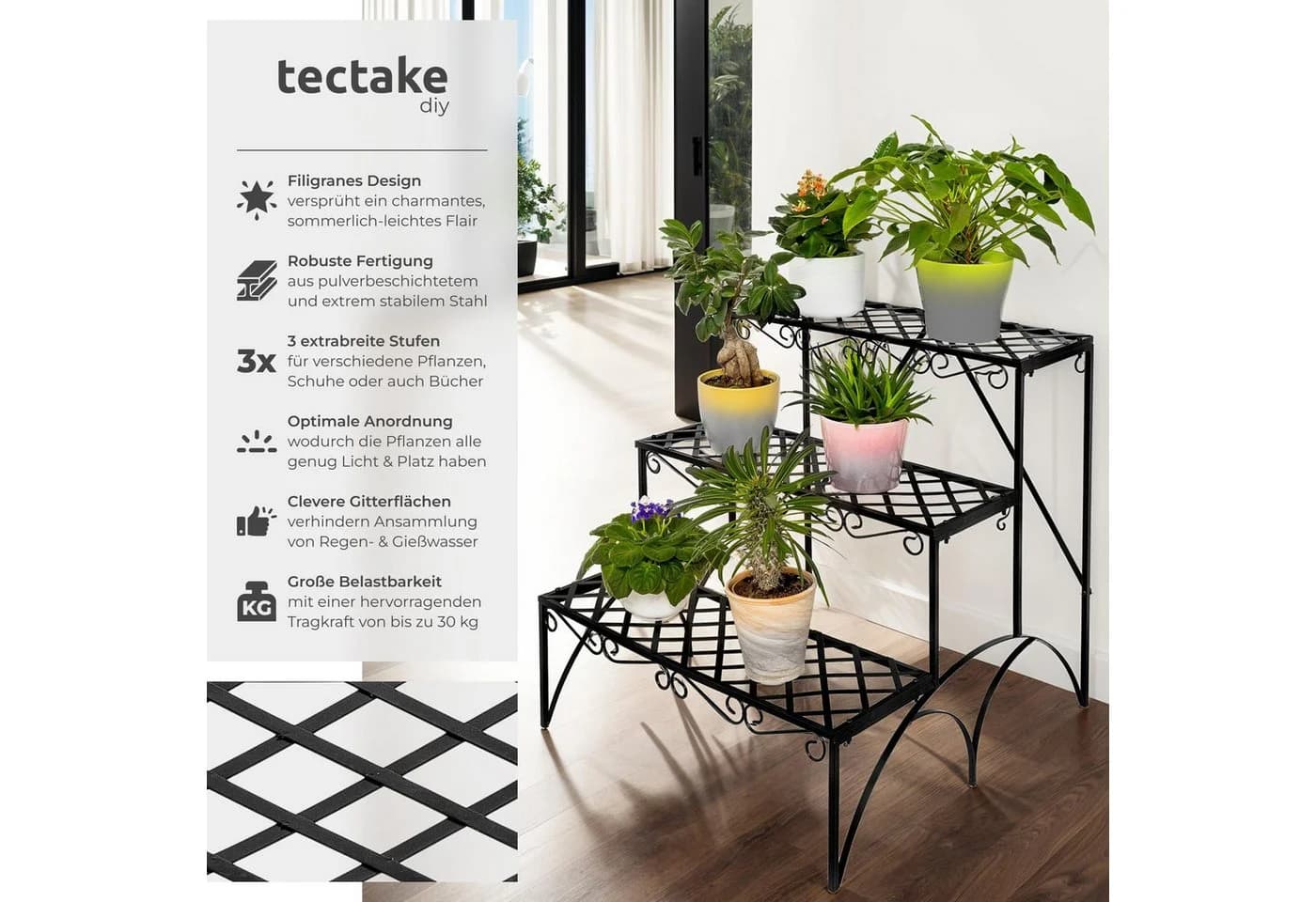 tectake Pflanztisch Blumentreppe 3 Stufen Metall Indoor Outdoor