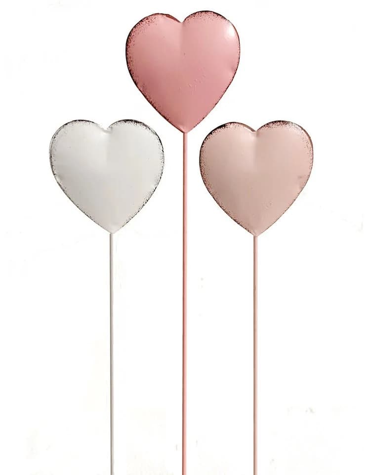 LB H&F Lilienburg Gartenstecker 4er Set Herz Dekostecker Frühling Rosa Grau