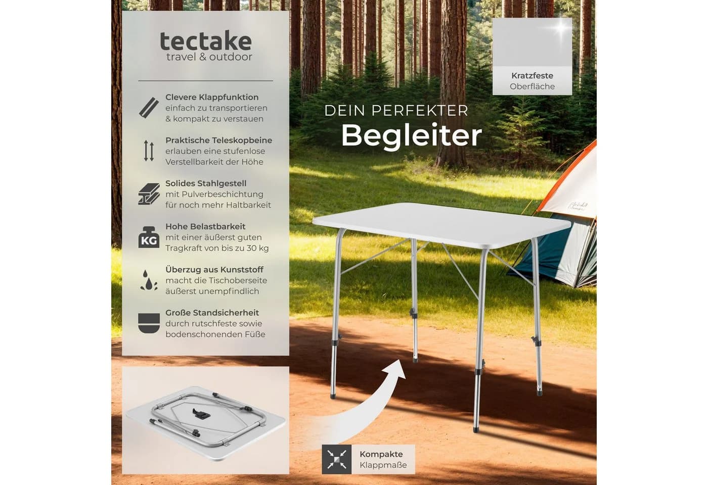tectake Campingtisch Julian Höhenverstellbar Grau/Silber