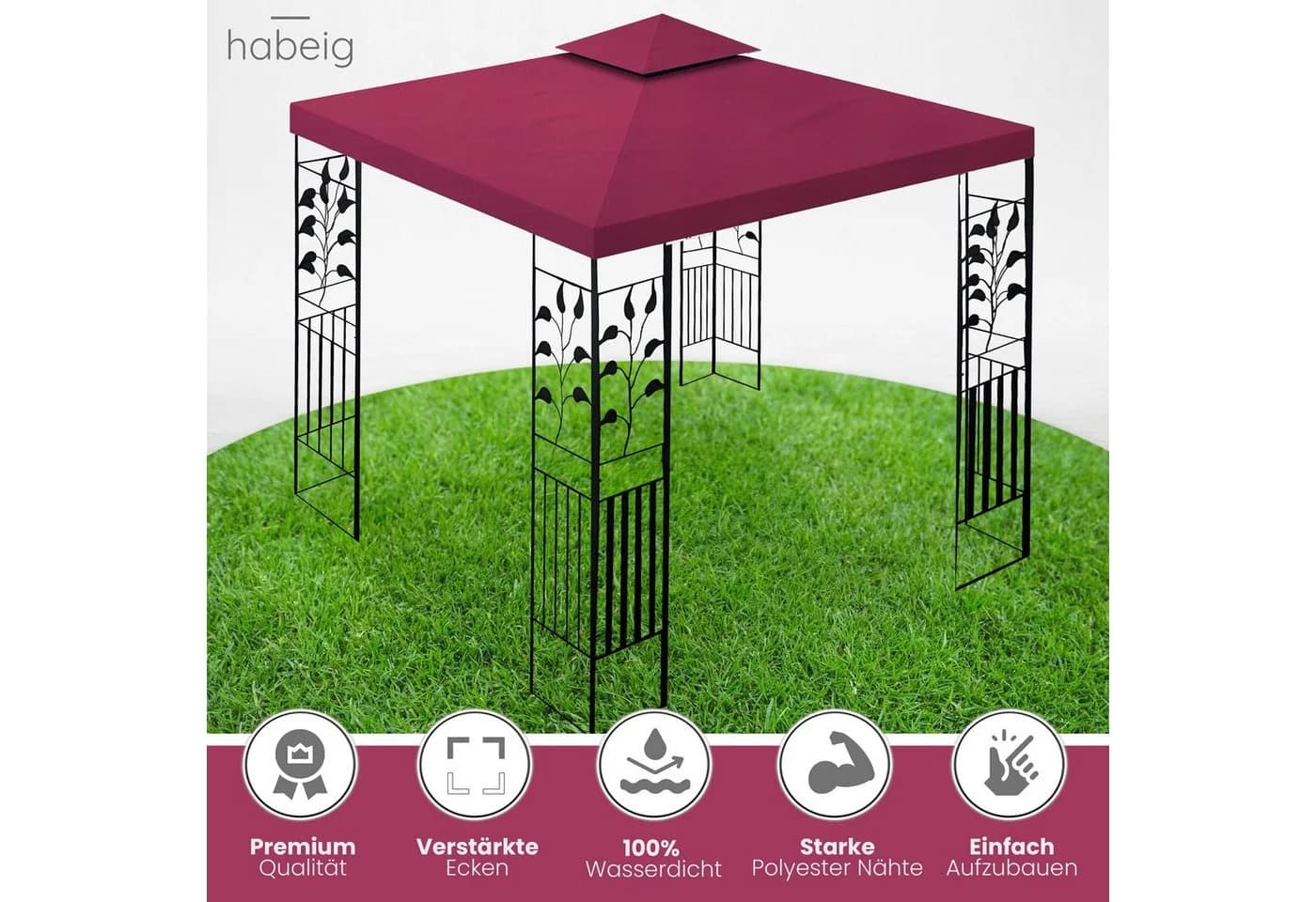 habeig Pavillon Toskana 3x3m 100% Wasserdicht Metall
