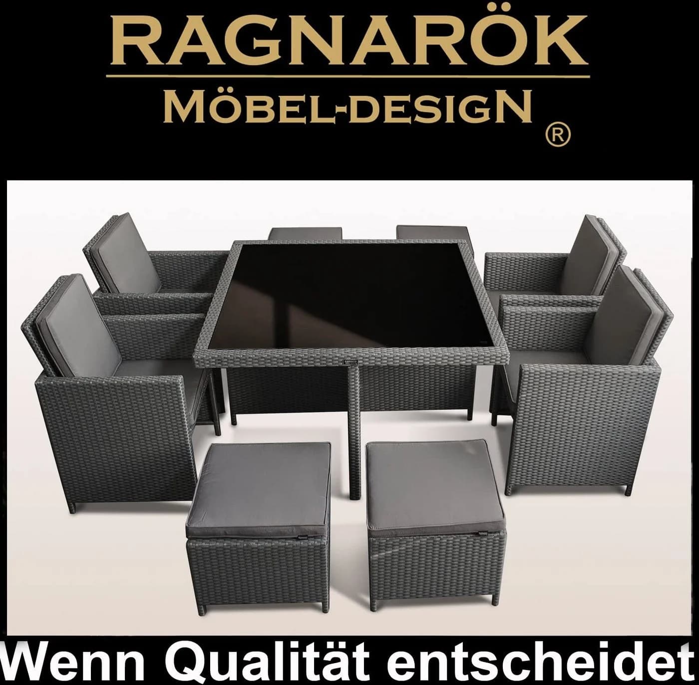 Ragnarök Heimdall Garten-Essgruppe 8-tlg. Grau/Silber Polyrattan Alu
