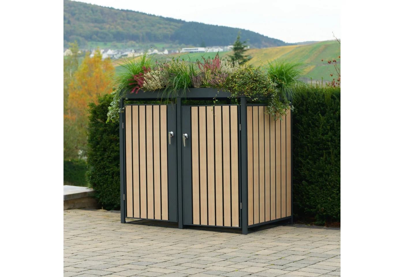 Zelsius Mülltonnenbox mit Pflanzdach für 4 Tonnen, 120 - 240 Liter, Anthrazit