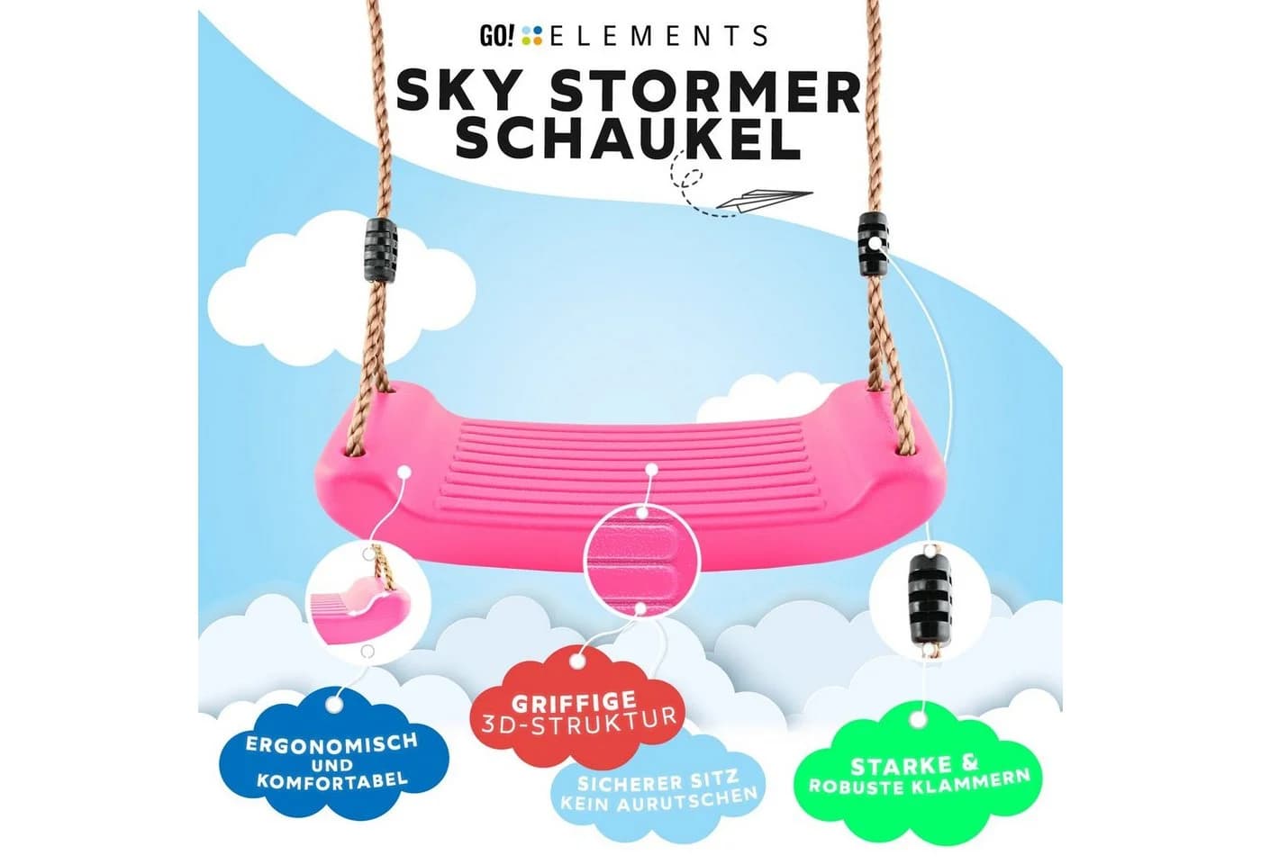 GO!elements Einzelschaukel Sky Stormer Rosa Höhenverstellbar