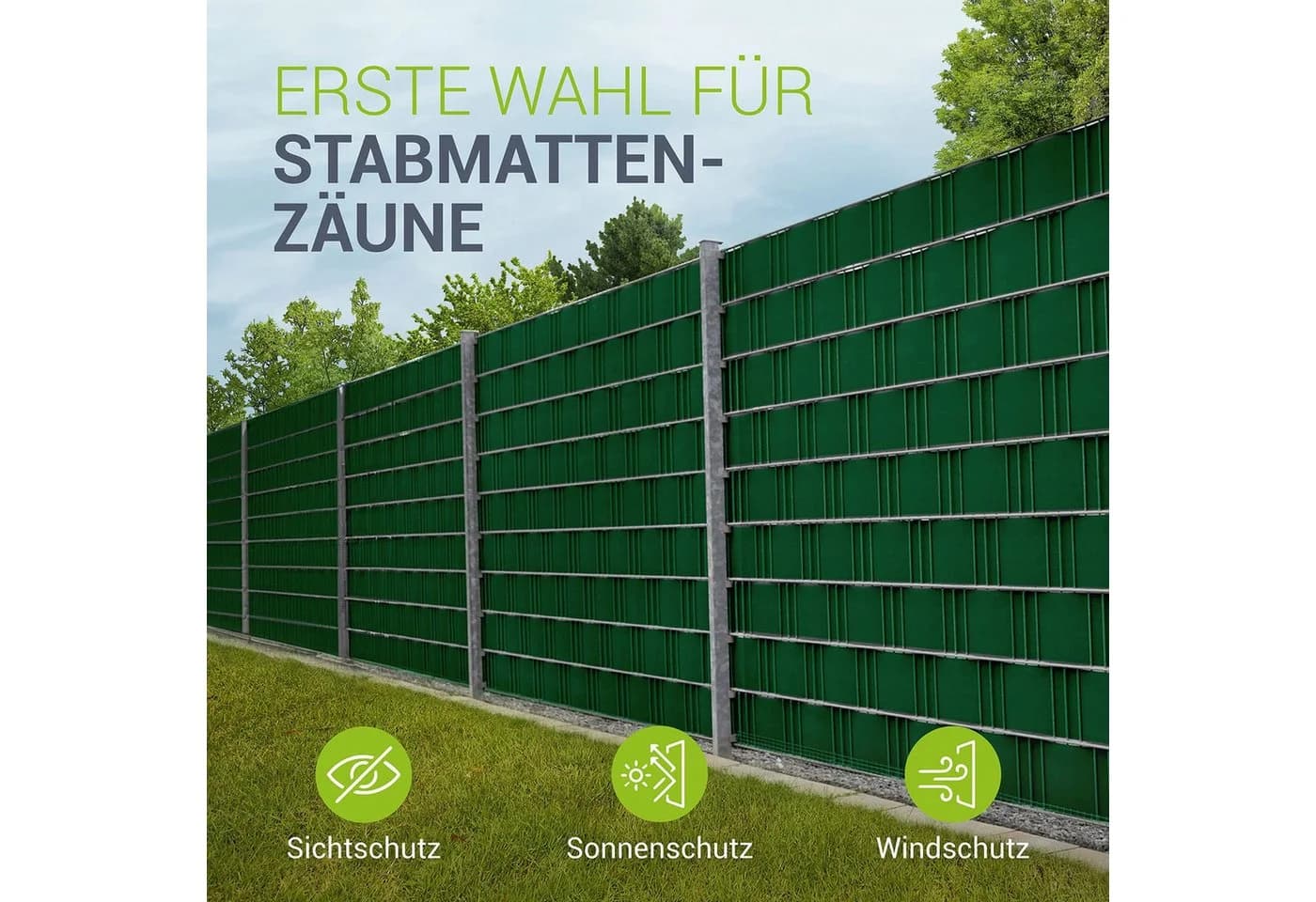 Juskys PVC Sichtschutzstreifen 4er Set Grün für Doppelstabmatten Zaun