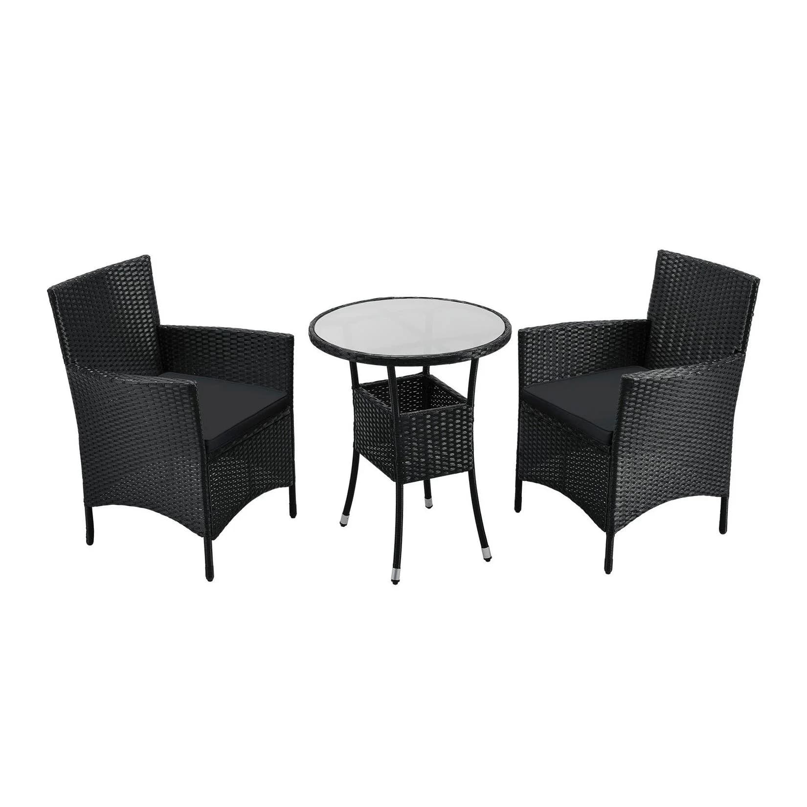 Juskys Polyrattan Balkonset Bayamo 3-teilig Schwarz/Grau mit Kissen