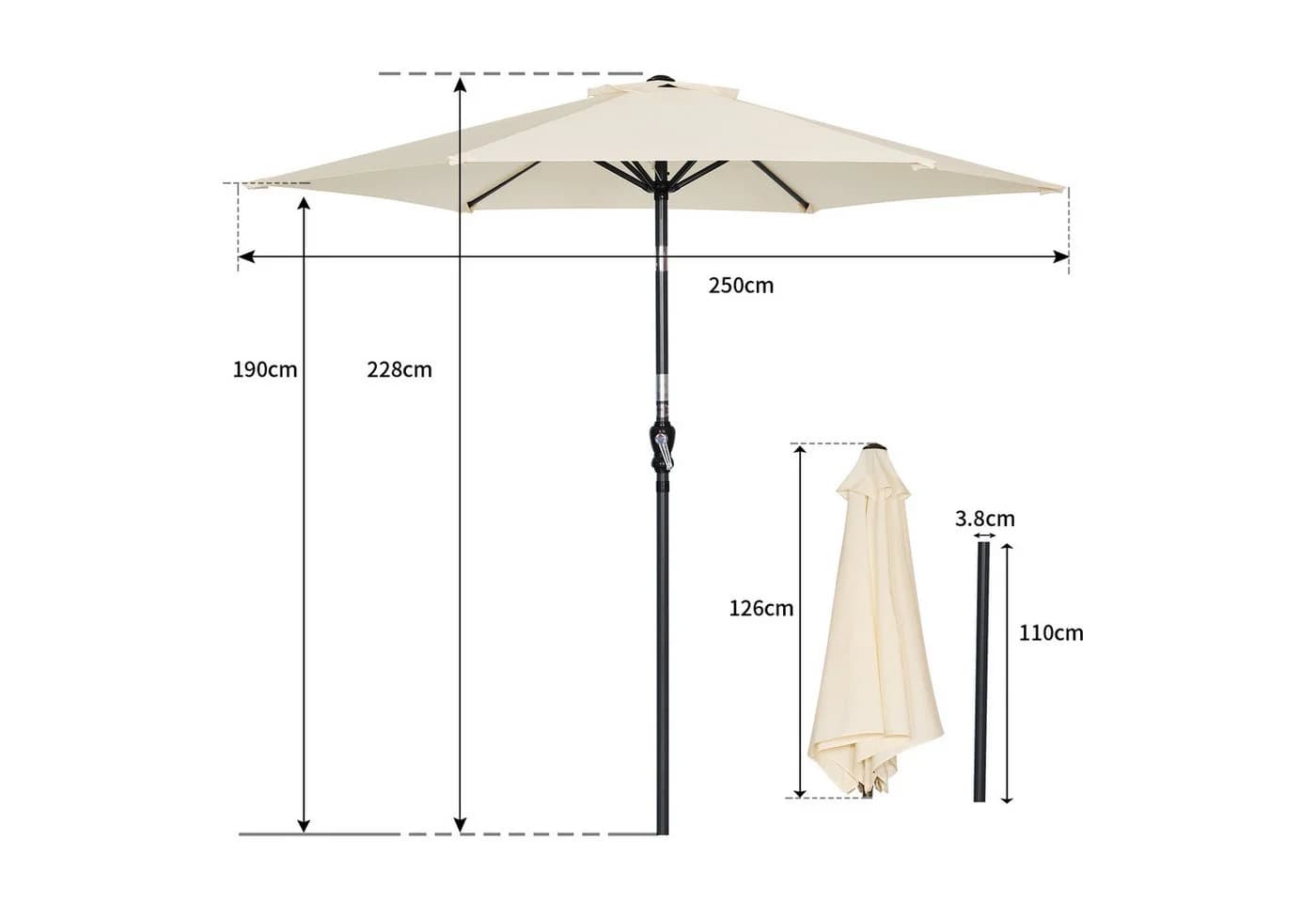 Angel Living Gartenschirm 250 cm UV-Schutz 50+ Beige