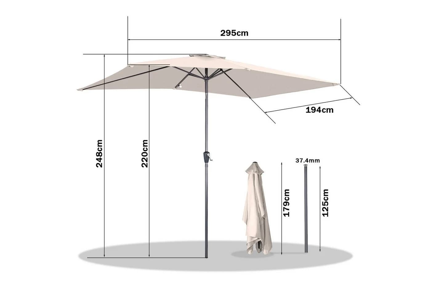 Angel Living Gartenschirm 200x300 cm mit Kurbel & Neigung