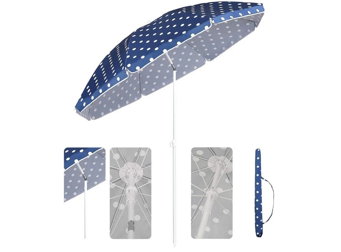 Sekey Sonnenschirm 160 cm Blau-Weiß mit verstellbarer Höhe und Neigung