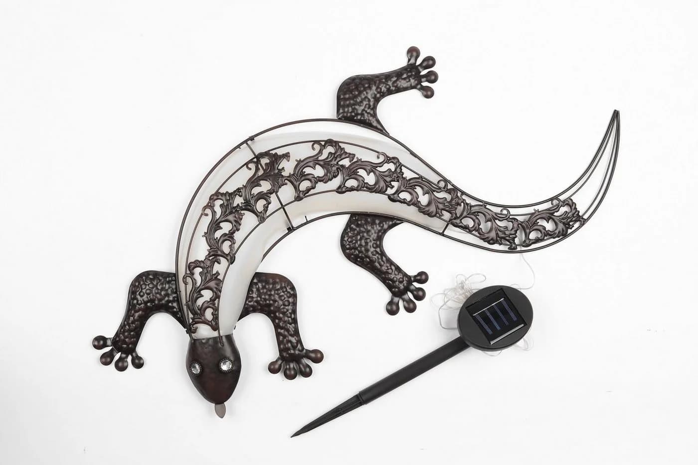 Spetebo Solar Wanddeko Gecko LED Metall Bronze 72 cm