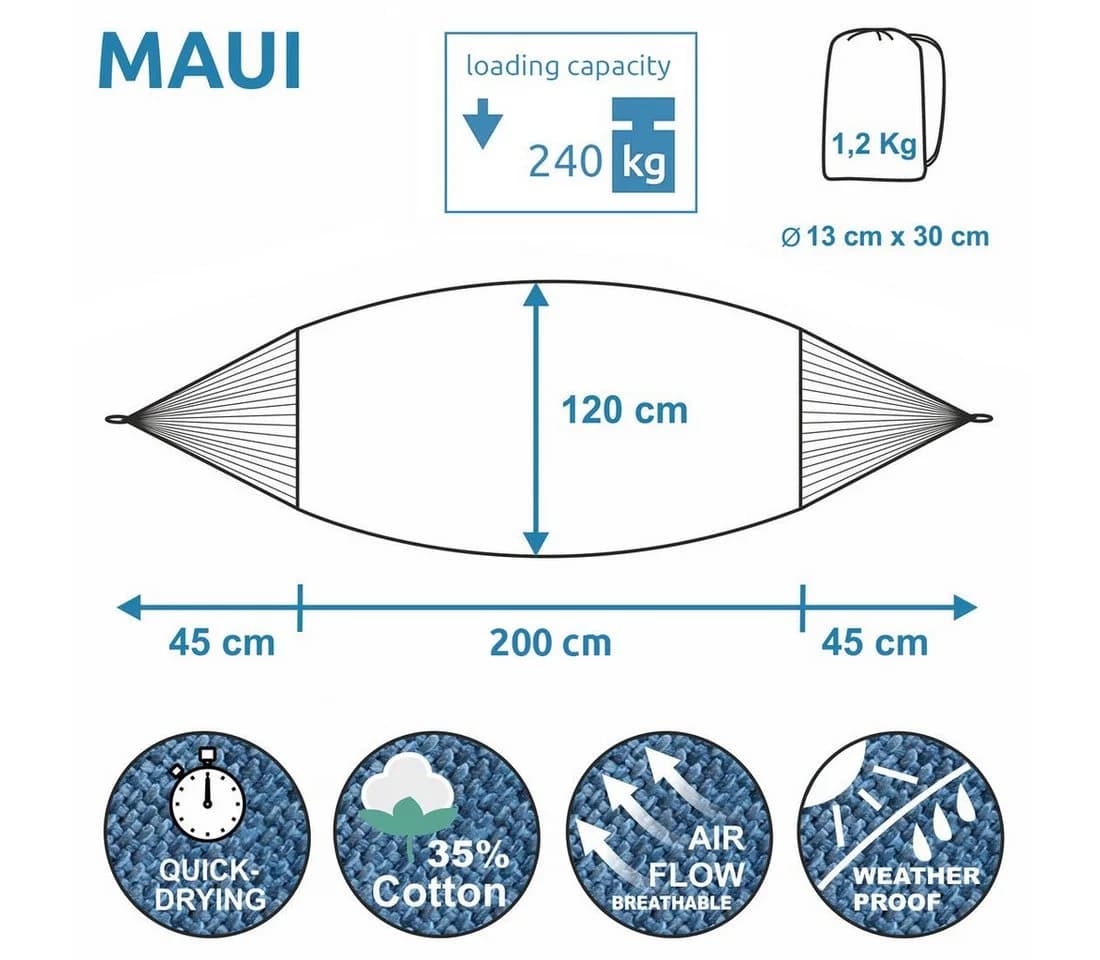 yourGEAR Hängematte Maui Aqua Blau/Beige 240 kg Baumwolle