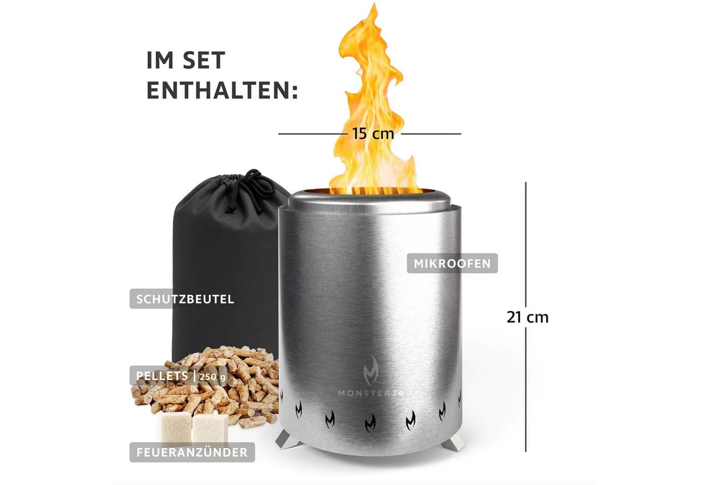 Monster24 Feuerschale Edelstahl raucharm Tischkamin