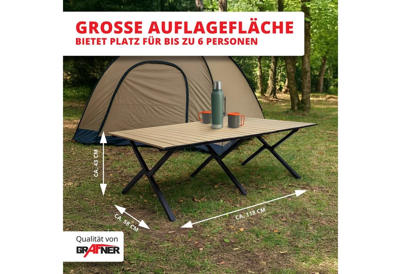 Grafner Campingtisch Klappbar Holzoptik mit Transporttasche