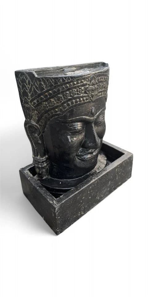 FaHome Zierbrunnen Khmer Kopf Springbrunnen Buddha Wasserfall Steinguss