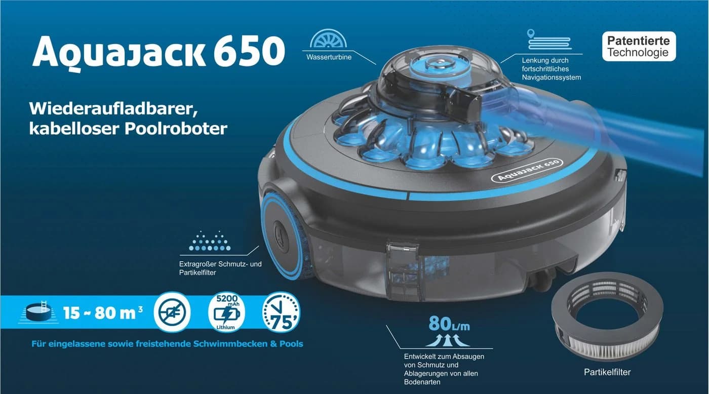 HC Garten & Freizeit Aquajack 650 Kabelloser Poolroboter