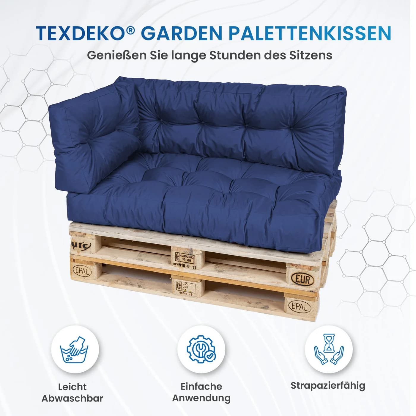 TexDeko Garden Palettenkissen-Set 7-tlg. Dunkelblau wasserabweisend