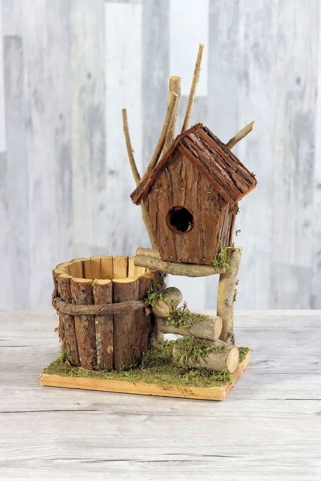 Spetebo Vogelhaus mit Pflanztopf Grün Natur