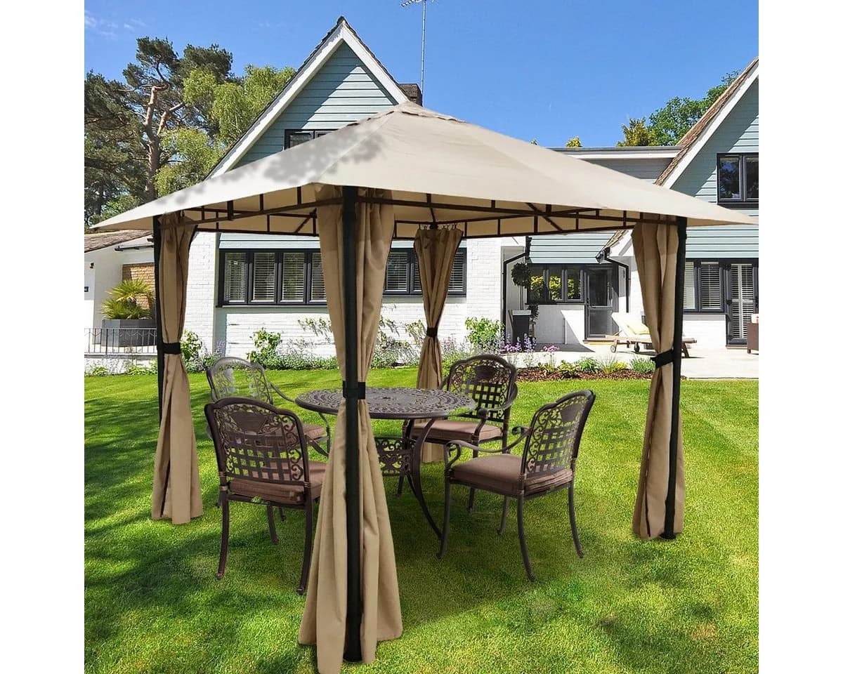 Sekey Gartenpavillon 300x300 cm Taupe Wasserdicht mit Seitenteilen