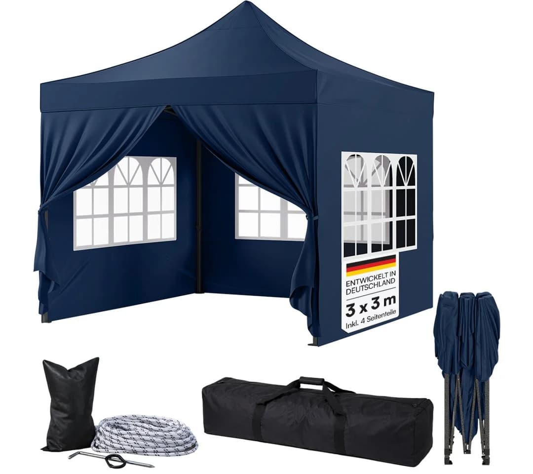 STEELSØN Pavillon Rynara Faltpavillon 3x3 m Blau mit Seitenteilen