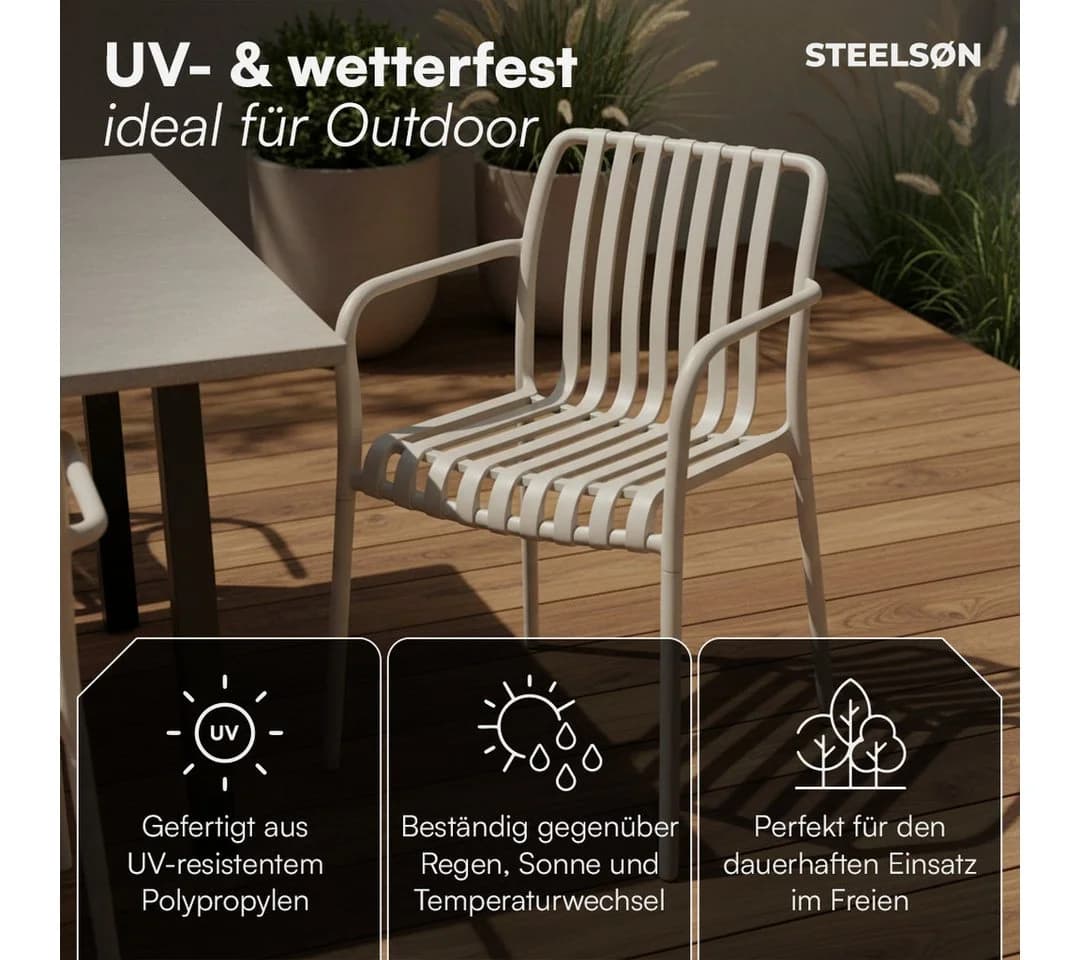STEELSØN Gartenstuhl Pincoya Taupe Stapelbar Wetterfest UV-beständig
