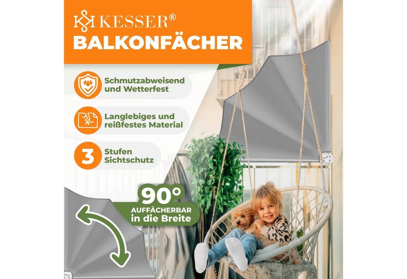 KESSER Balkonfächer klappbar mit Wandhalterung hellgrau