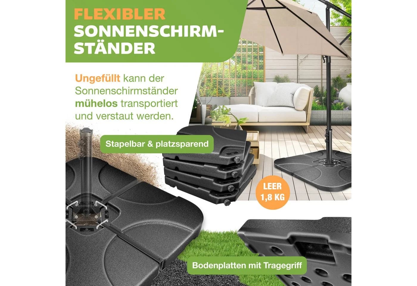 KESSER® Sonnenschirmständer 4-teilig Schirmgewicht Kunststoff