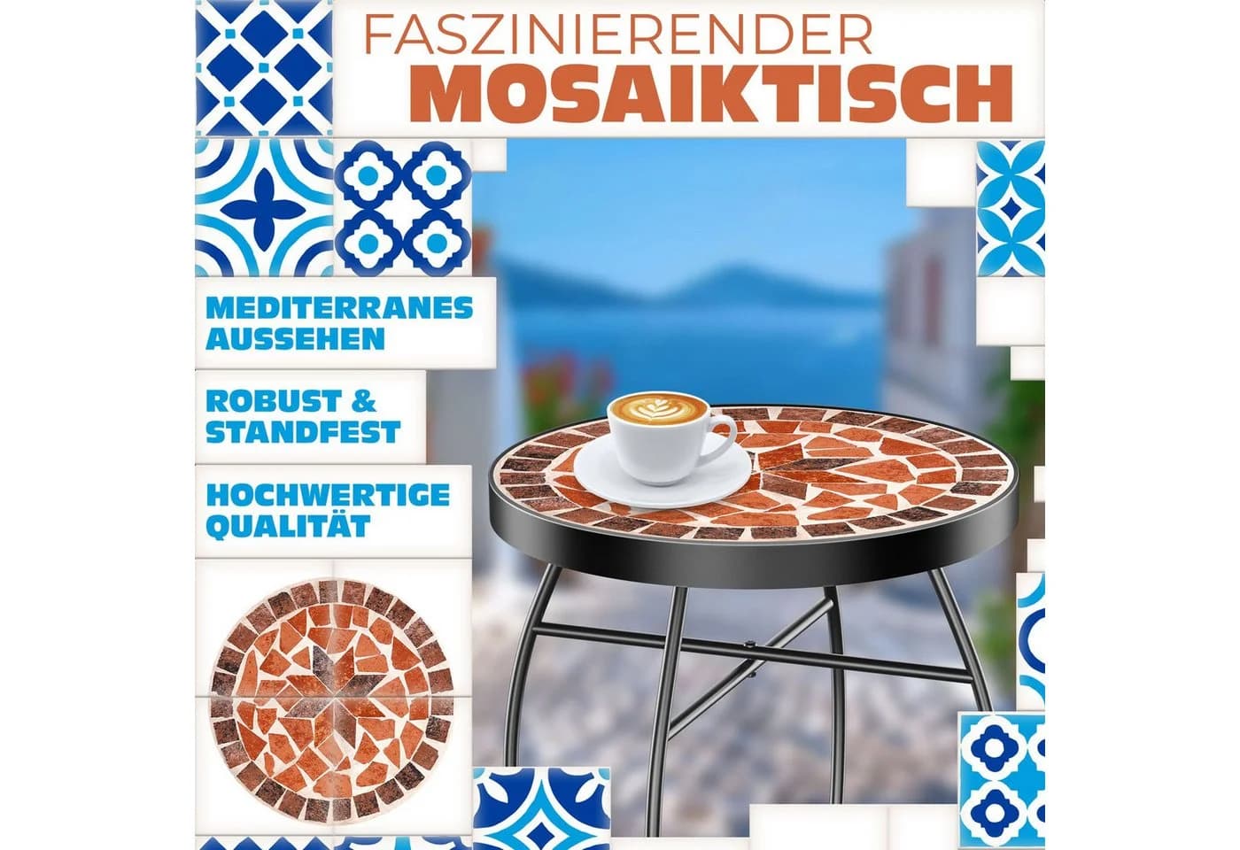KESSER Mosaiktisch Rund Metall Bunt Garten