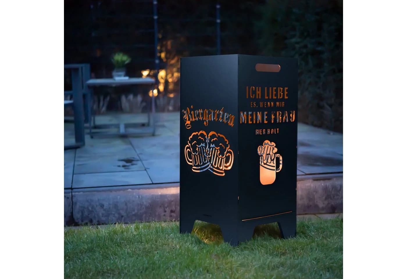 Feuertonnen Bertling Feuerschale XL 80 cm mit Biergarten Schriftzug