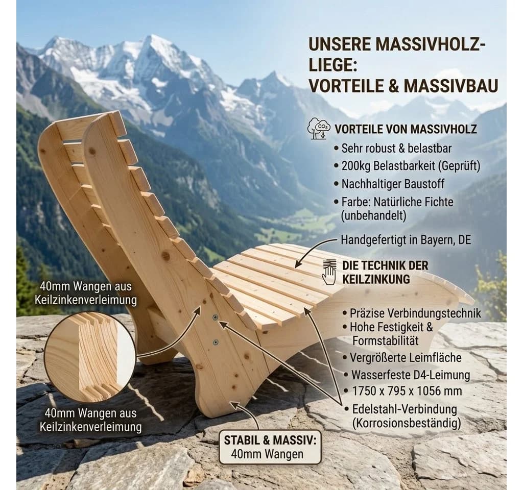 TUGA-Holztech Gartenliege "Ruhe-Vroni" Massivholz Relaxliege