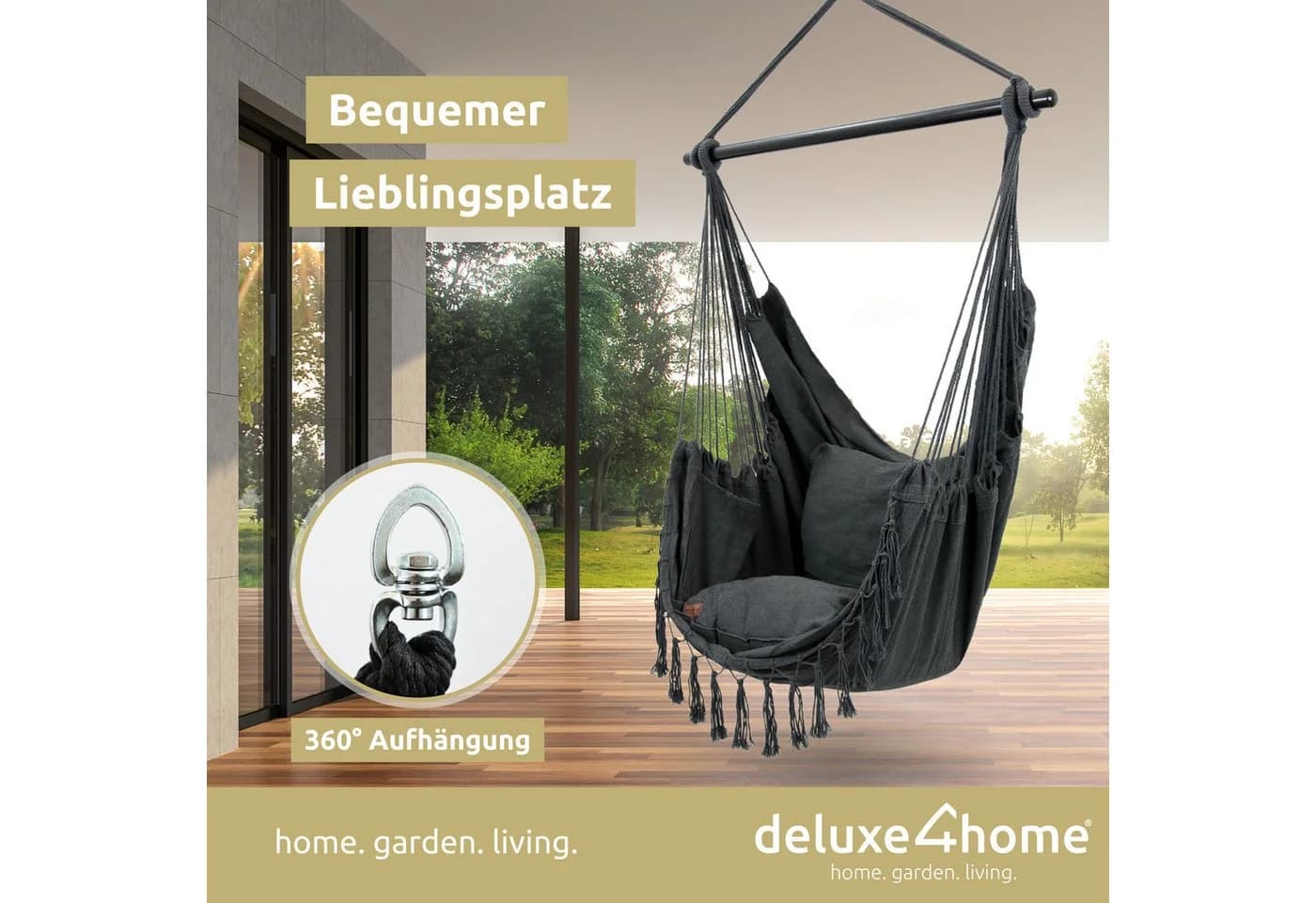 deluxe4home Hängesessel mit Kissen & Decke
