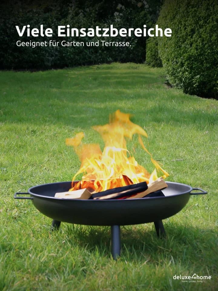deluxe4home Feuerschale Metall Schwarz Ø58 cm Feuerstelle für Garten & Camping