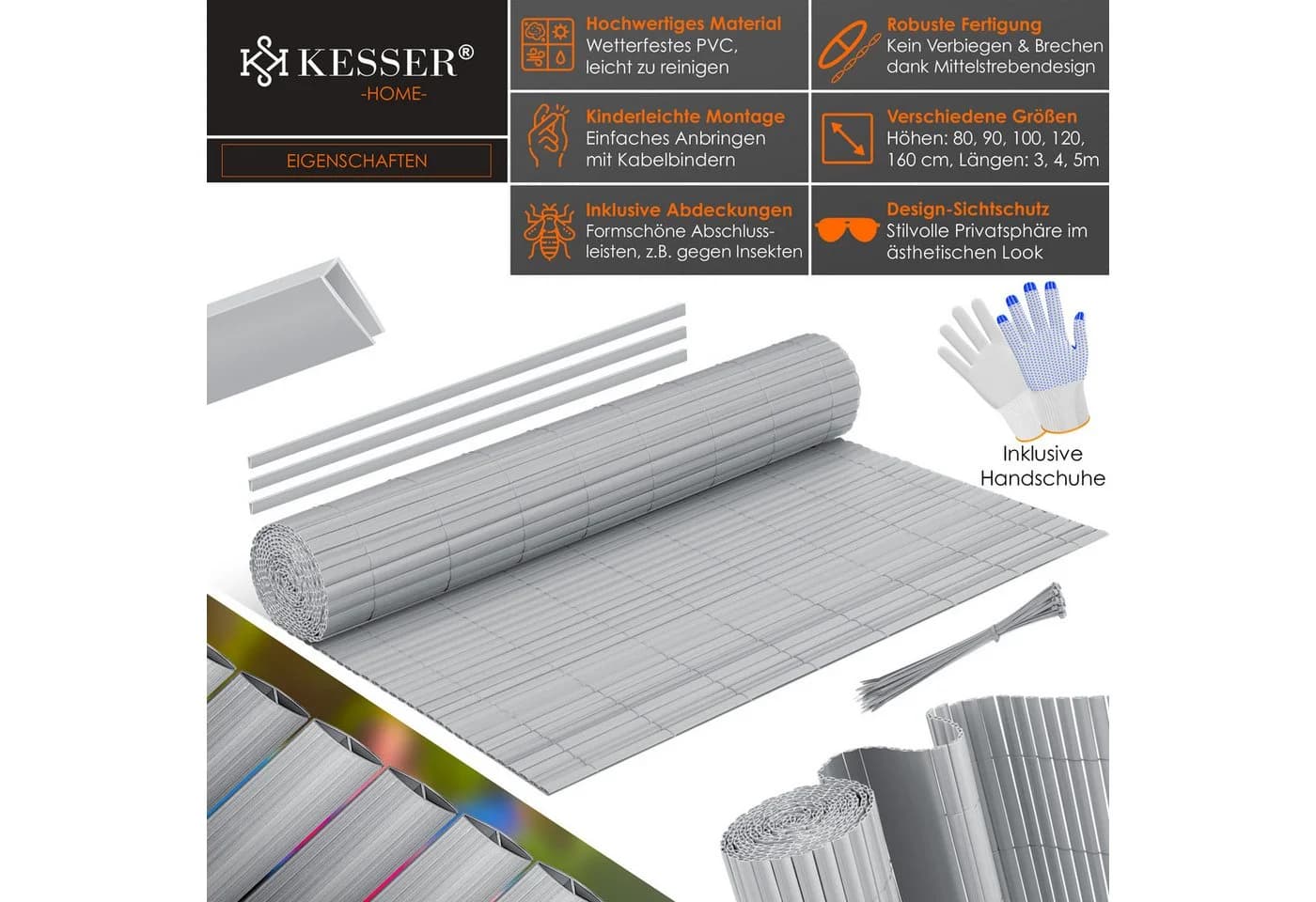 KESSER PVC Sichtschutzmatte Braun/Schwarz Balkonverkleidung Windschutz