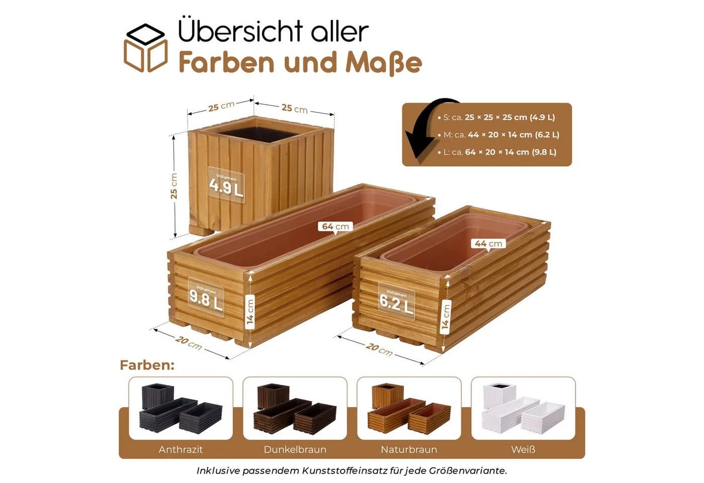 BooGardi Pflanzkübel Hellbraun mit Kunststoffeinsatz